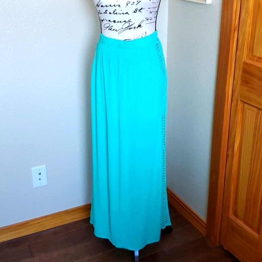 Sugarmint Lace Maxi Skirt Aqua Green Size Medium View 2